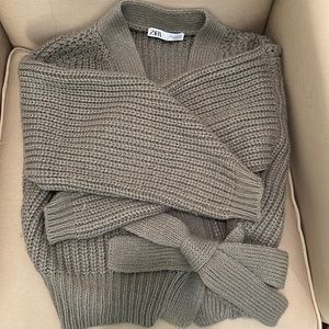 Zara Sage Green Wrap Knit Cardigan